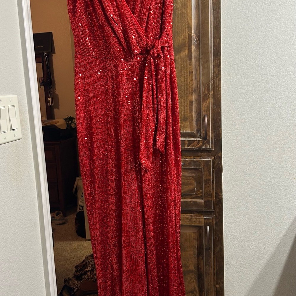 Reba Red Sequin Jumpsuit